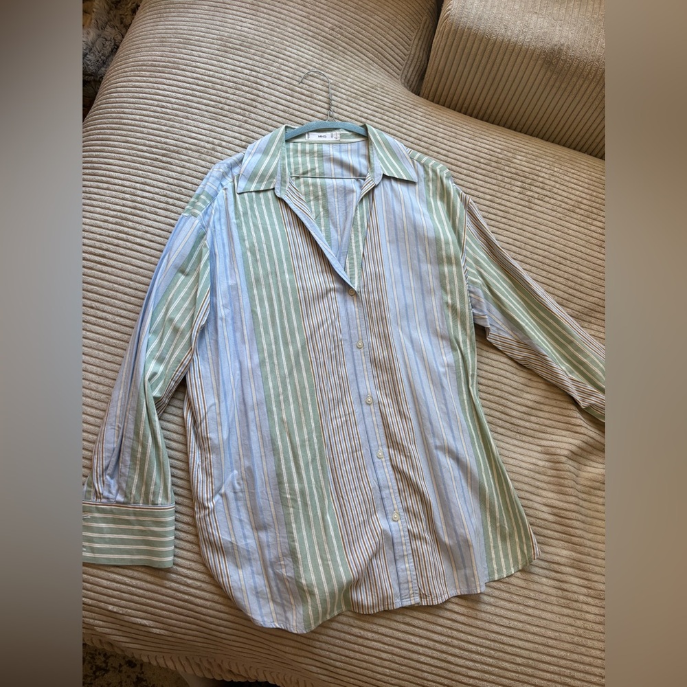 Mango Striped Shirt in Light Green and Blue